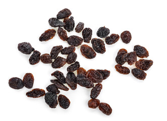 Dried raisins on a white background