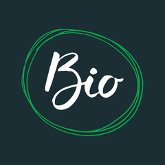 Bio Lettering label. Calligraphic Hand Drawn eco friendly sketch doodle. Vector illustration