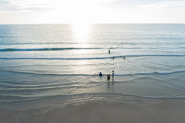 Aerial drone image of Beautiful white sandy beach with turquoise sea water beach at Kudat, Sabah,...