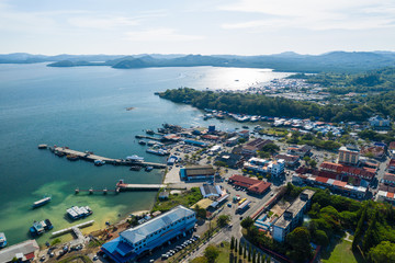 Aerial drone image of Beautiful rural Kudat Town, Sabah, Malaysia