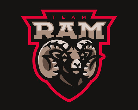 Ram modern mascot logo. Aries design emblem template for a sport and eSport team.