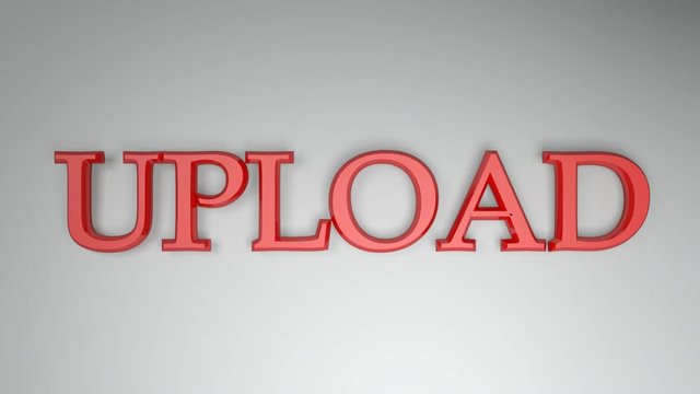 The write UPLOAD in red letters, on a white surface and two horizontal lines going from one side to the other and back - 3D rendering video clip