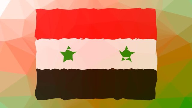 Syrian Arab Republic Flag ISO:SY dissolving techno tessellation looping animated polygons
