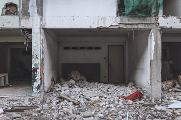 Abandoned broken horror apartment building
