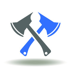 Axe cross logo. Ax company wood work symbol. Tomahawk icon vector.