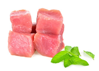 Raw pork meat on white background