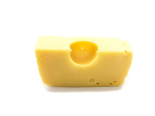 Cheese isolated on a white background. Yellow cheese with holes. Food. A piece of cheese. Cheese