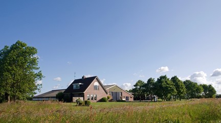 Fototapeta na wymiar Modern Dutch farm in landscape. Netherlands. Cattle stable