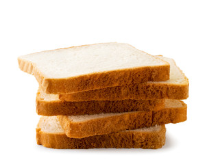 Stack of toast bread close-up on a white background.