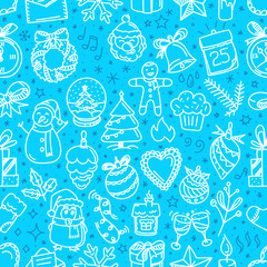 Christmas doodle seamless vector pattern