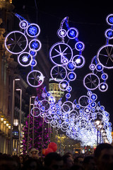 "Portal del Angel" in Barcelona decorated with Christmas lights. Christmas concept.