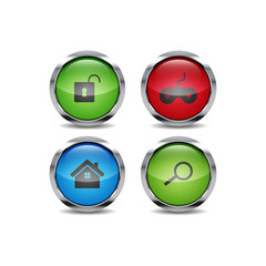 3D Shiny ui circle button style vector icon set design