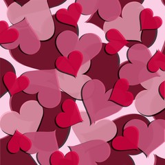 texture of hearts in red and pink colors of different sizes. Valentine's day illustrations, romantic themes. Application in printed materials, wrapping paper and much more.