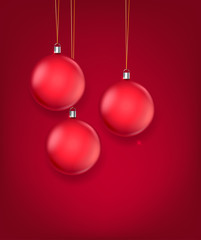 Matte red glass Christmas baubles vector illustration. Template for greeting card