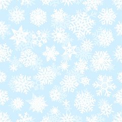 Winter white snowflakes seamless vector pattern