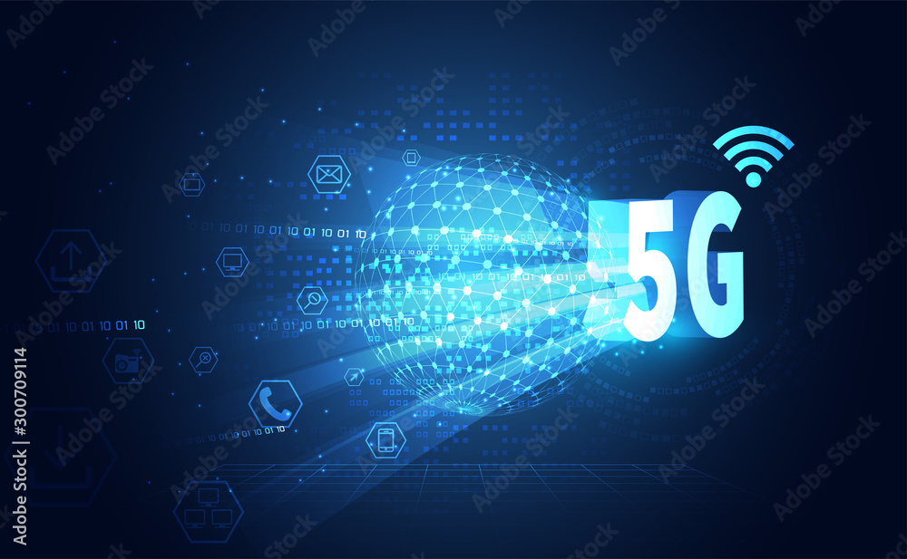 Poster 5g wireless internet technology concept background wifi communication connection and icon business w