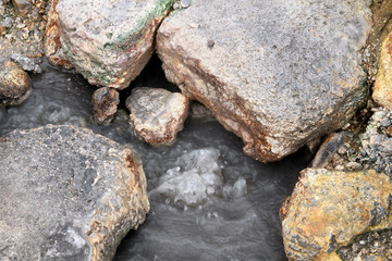 Bubbling hot water from the ground in geothermal area in Iceland. Power, hot, powerful, sulfur, texture concept.