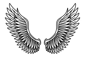 Vintage retro wings angels and birds isolated vector illustration in tattoo style. Design element.