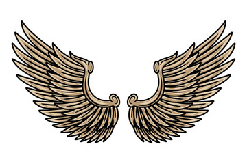 Colorful vintage retro wings angels and birds isolated vector illustration in tattoo style. Design element.