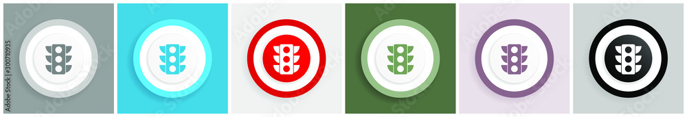 Aufkleber traffic lights icon set, colorful flat design vector illustrations in 6 options for web design and m