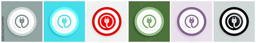 Fototapete electric plug icon set, colorful flat design vector illustrations in 6 options for web design and mo