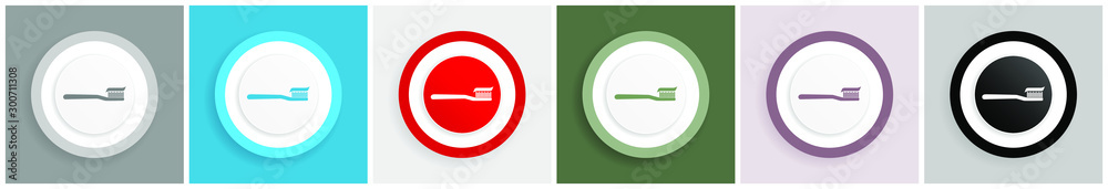 Aufkleber toothbrush icon set, colorful flat design vector illustrations in 6 options for web design and mobil