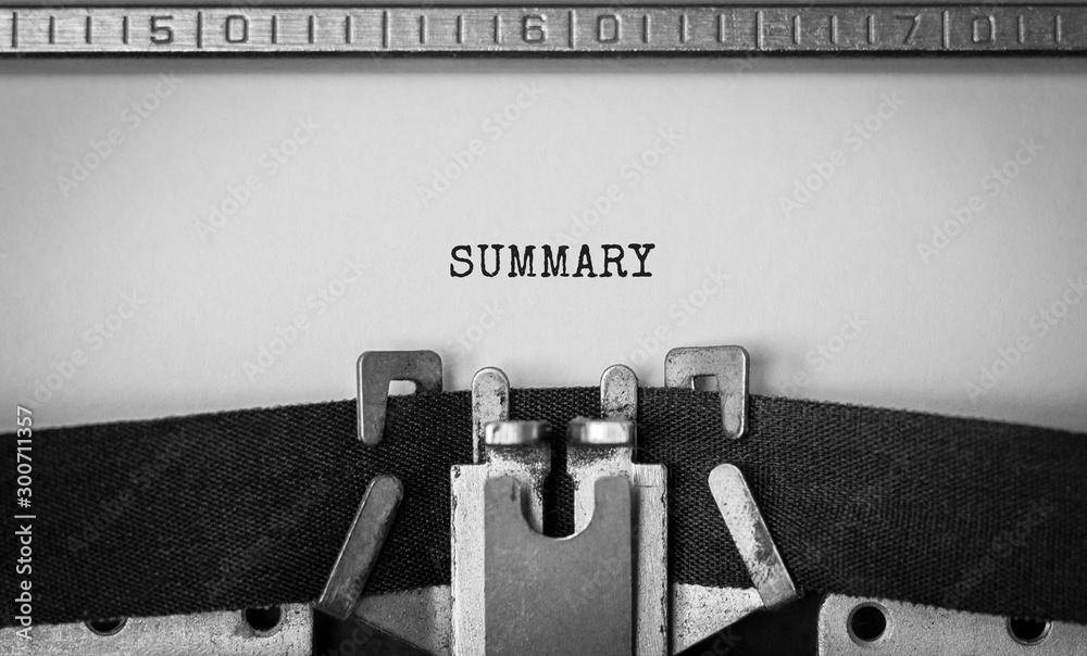 Poster text summary typed on retro typewriter