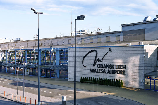 Krakow, Poland - August 14, 2019: Exterior view of The Gdansk Lech Walesa Airport which is one of the largest polish airport located in northern Poland.
