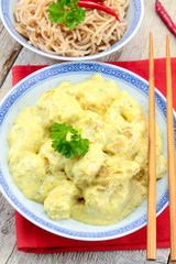 dish of chicken curry pieces