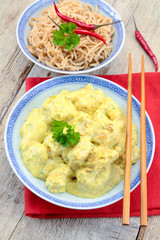 dish of chicken curry pieces