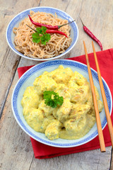 dish of chicken curry pieces