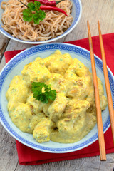 dish of chicken curry pieces