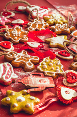 Gingerbread cookies on a table, preparation for the new year, Christmas cookies