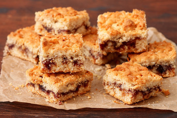 Pie bars with  berry jam, spices and crumble