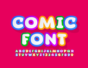 Vector Colorful Comic Font. Bright funny Alphabet Letters and Symbols. 