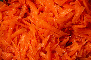 Chopped carrots close up top view