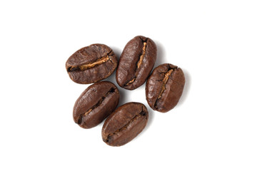 Coffee beans isolated on white background top view