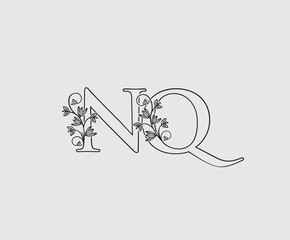 Letter N, Q and NQ Vintage Floral Logo Icon, overlapping monogram logo, Simple Swirl Black color Logo on white background. Classy Letter Logo Icon.