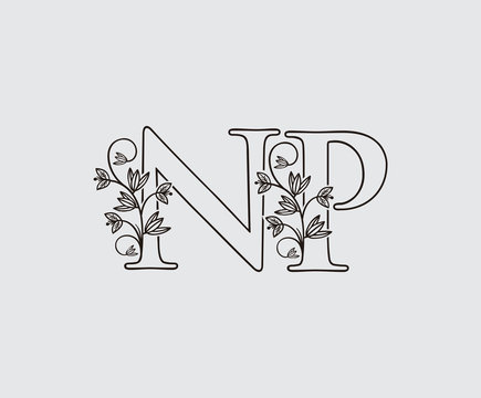 Letter N, P And NP Vintage Floral Logo Icon, Overlapping Monogram Logo, Simple Swirl Black Color Logo On White Background. Classy Letter Logo Icon.