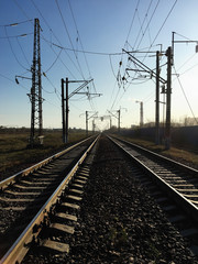 Railway tracks in the industrial zone of the city.