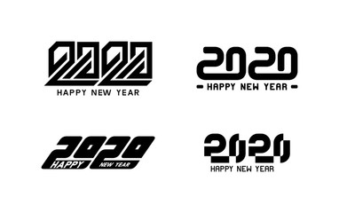 set of Happy New Year 2020 text Logo. Isolated on White background