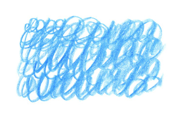 Blue pencil scribble on white background, top view