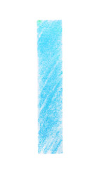 Letter I written with light blue pencil on white background, top view