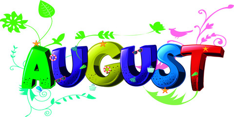 august colorful celebration word, illustration word