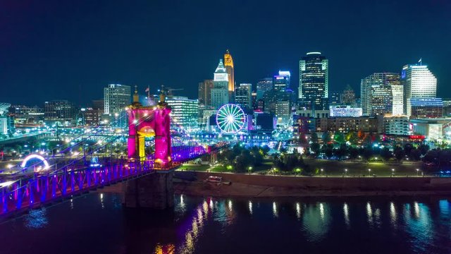 Cincinnati at night hyper-lapse over Ohio River