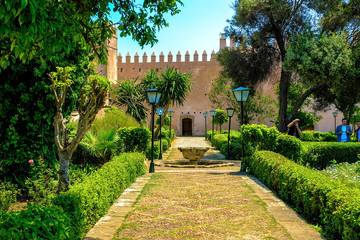 View of the Andalusian Gardens in The Kasbah of the Udayas ancient fortress in Rabat in Morocco