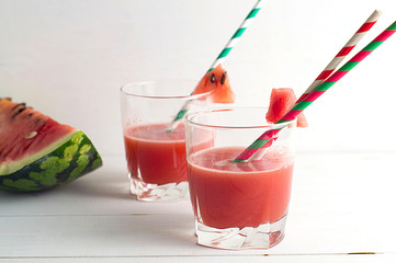 Watermelon drink in glasses with slices of watermelon