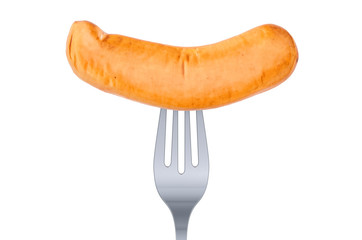 Sausage on fork, 3D rendering