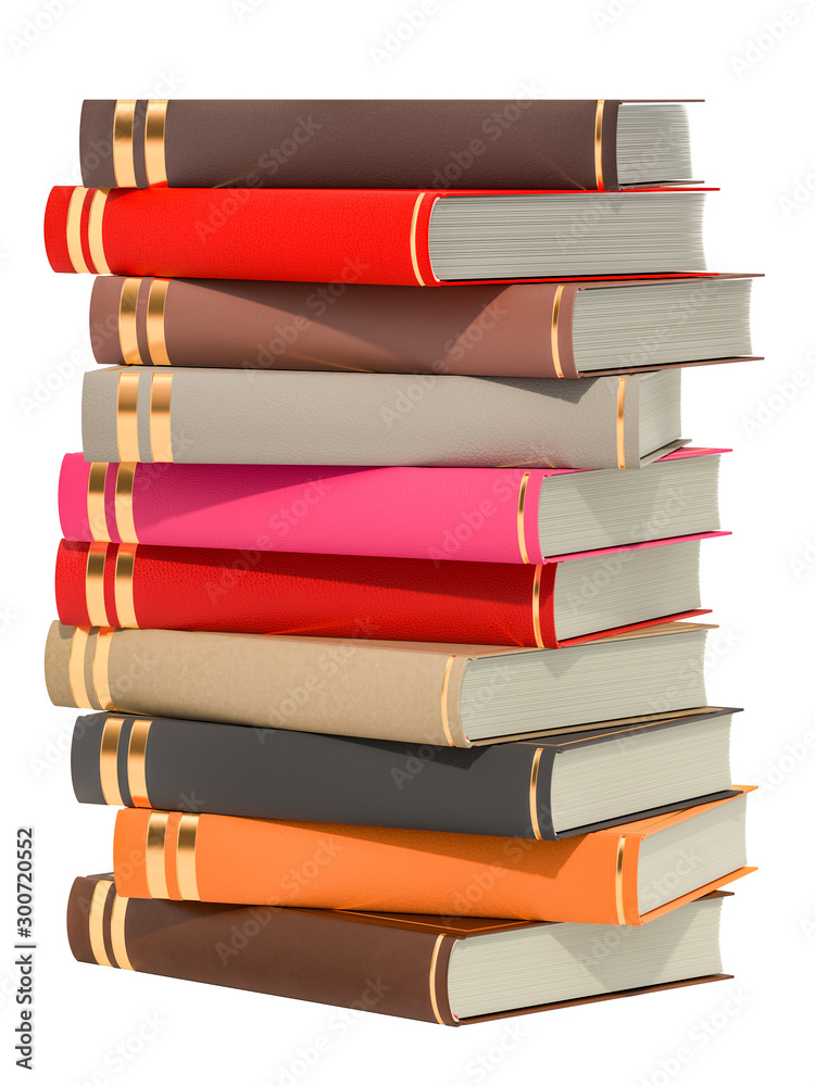 Wall mural stack of colored books, 3d rendering