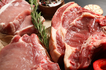 Closeup view of fresh cut raw meat
